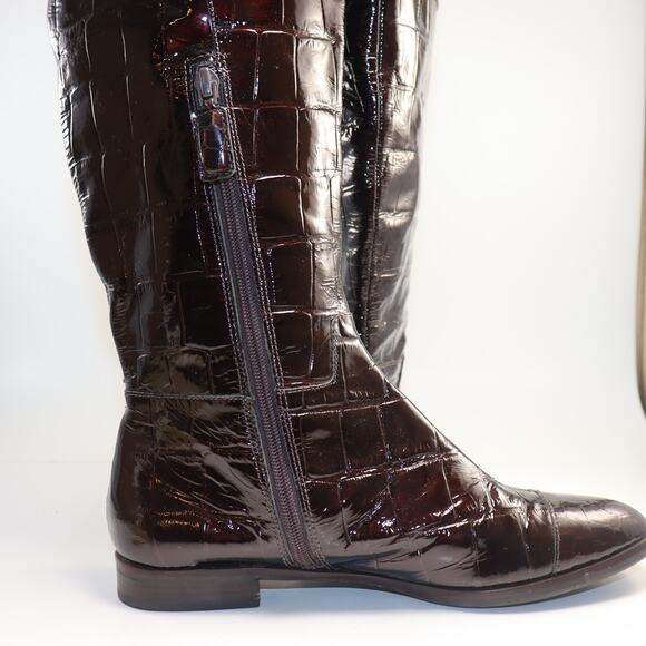 Alex Marie Crocodile Patent Leather Knee High Riding Boot Brown - Picture 5 of 6
